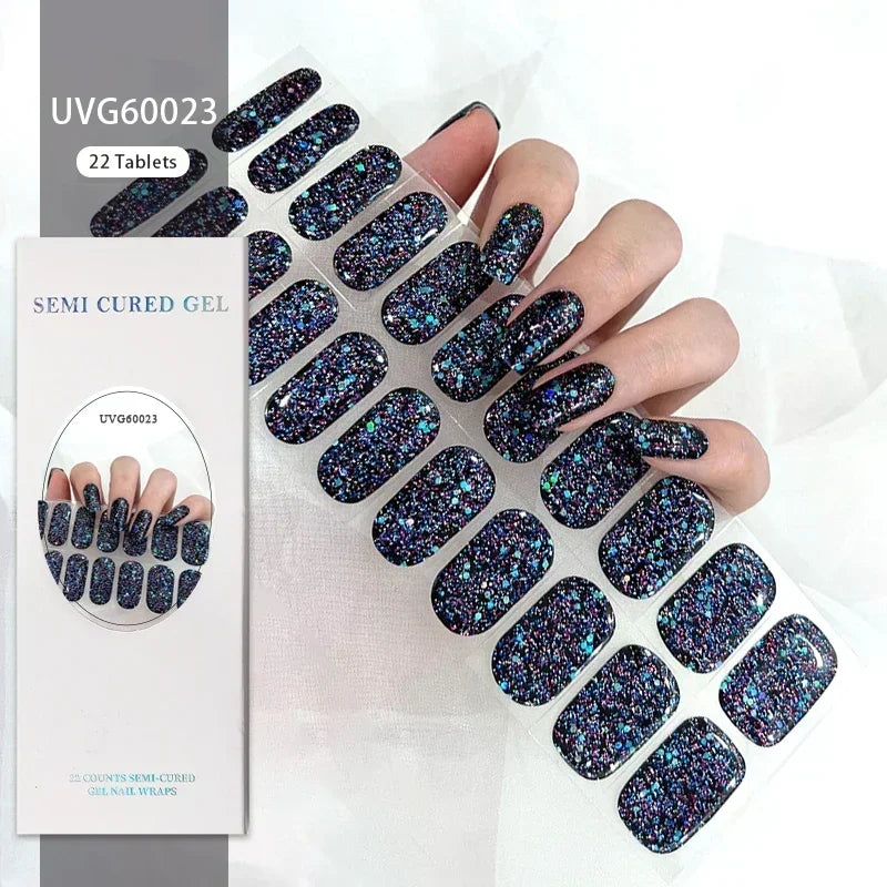 1 Sheet UV Lamp Cured Gel Nail Patch Slider Adhesive Full Cover Long Lasting Gel Nail Sticker Nail Beauty Hardening Tool