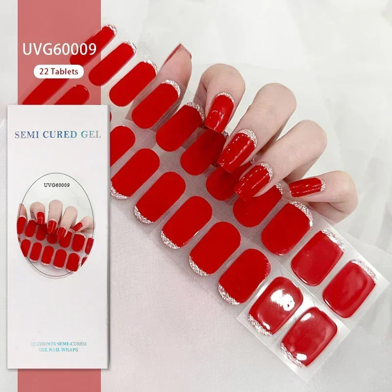 1 Sheet UV Lamp Cured Gel Nail Patch Slider Adhesive Full Cover Long Lasting Gel Nail Sticker Nail Beauty Hardening Tool