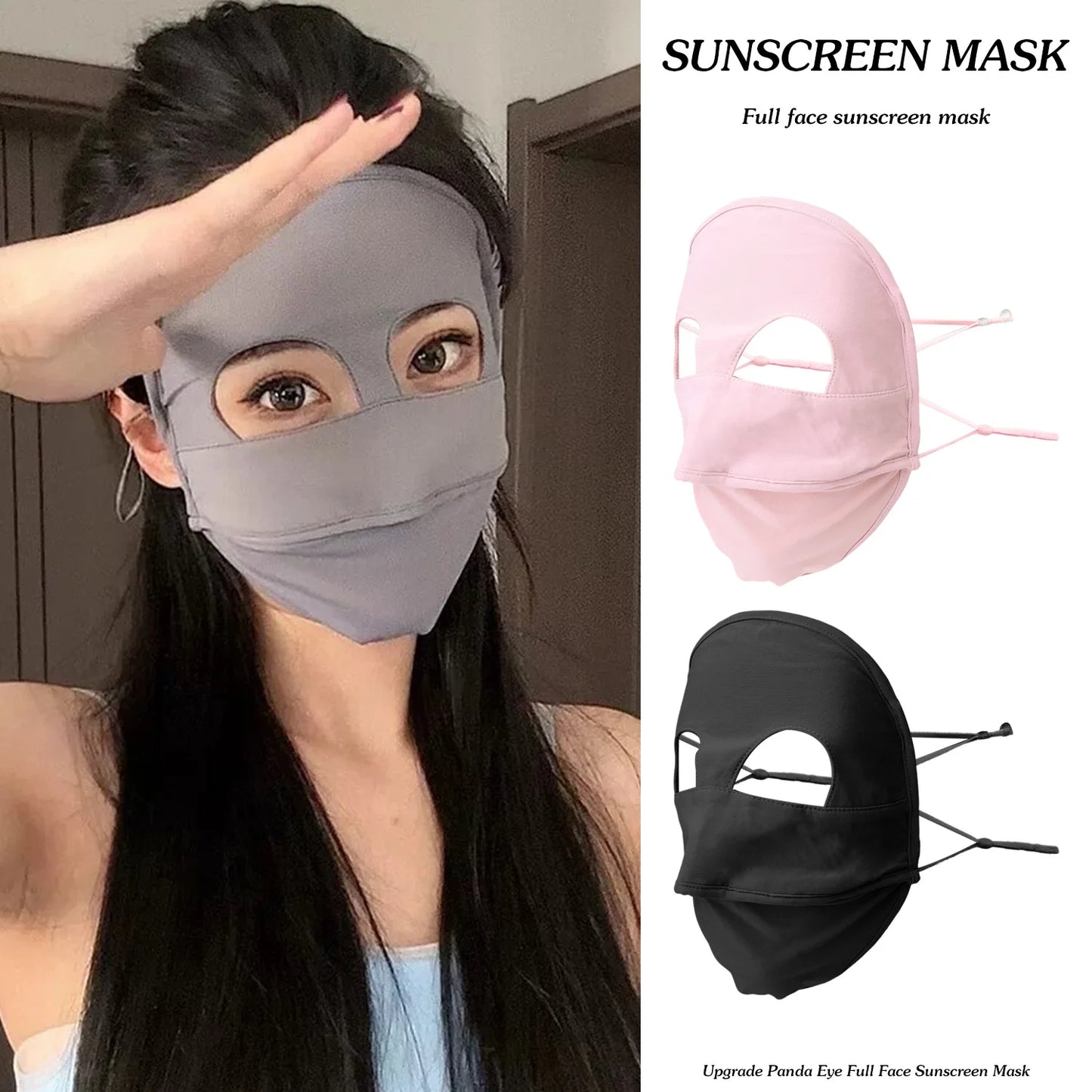 Summer Full Cover Face Mask Sunscreen Mask Ice Silk Nylon Sun Protection Soft Breathable Outdoor Sports Anti-UV Face Cover Scarf