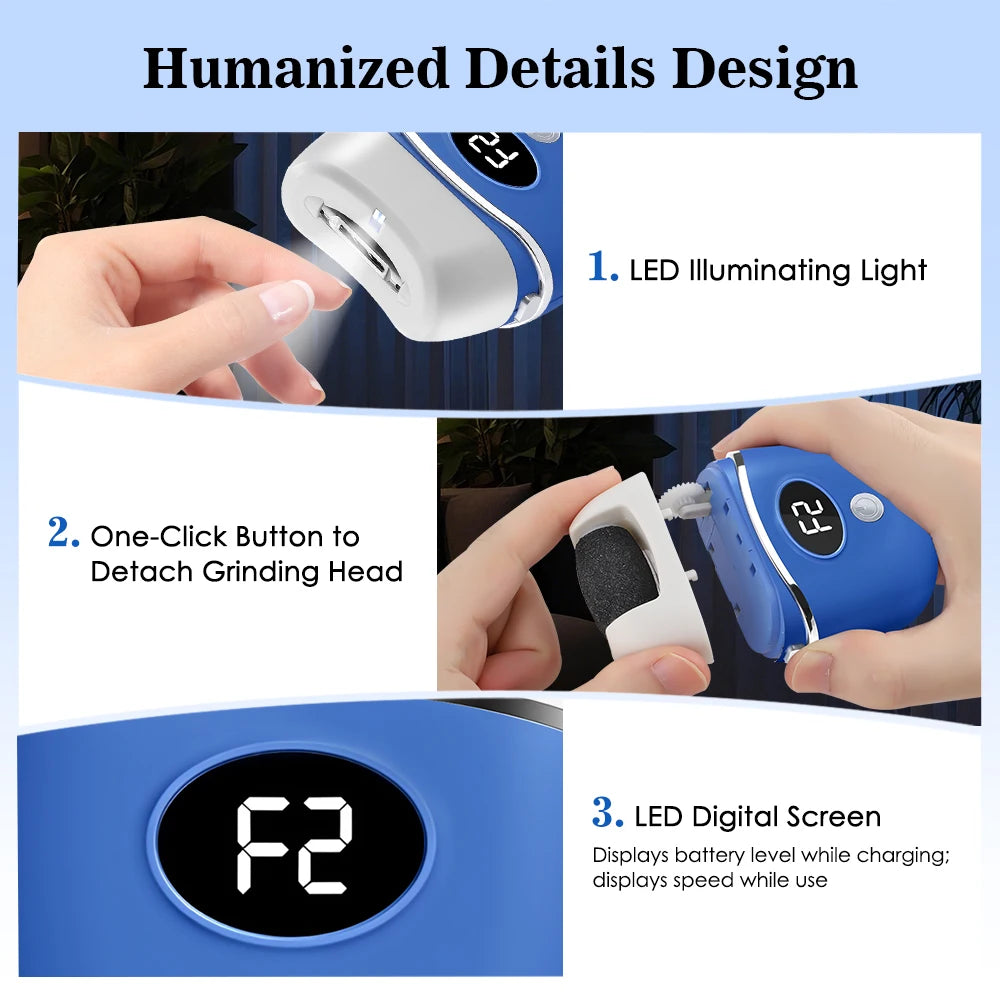 Electric Foot Grinder with Digital Display Rechargeable Callus Remover IPX4 Portable Foot File Heel Dead Skin Callu Removal Tool