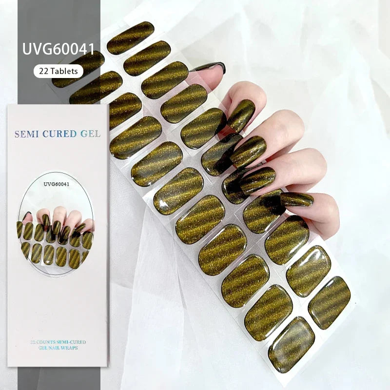 1 Sheet UV Lamp Cured Gel Nail Patch Slider Adhesive Full Cover Long Lasting Gel Nail Sticker Nail Beauty Hardening Tool