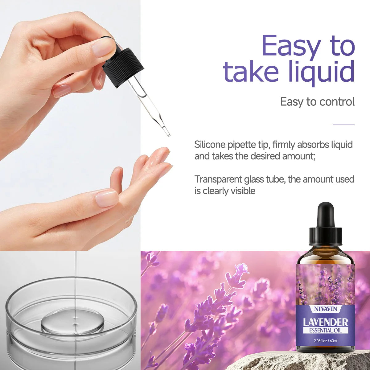 NIVAVIN 30ml/60ml /100mlLavender Plant Extract Facial Skincare Essential Oil, Rich and Long-lasting Fragrance
