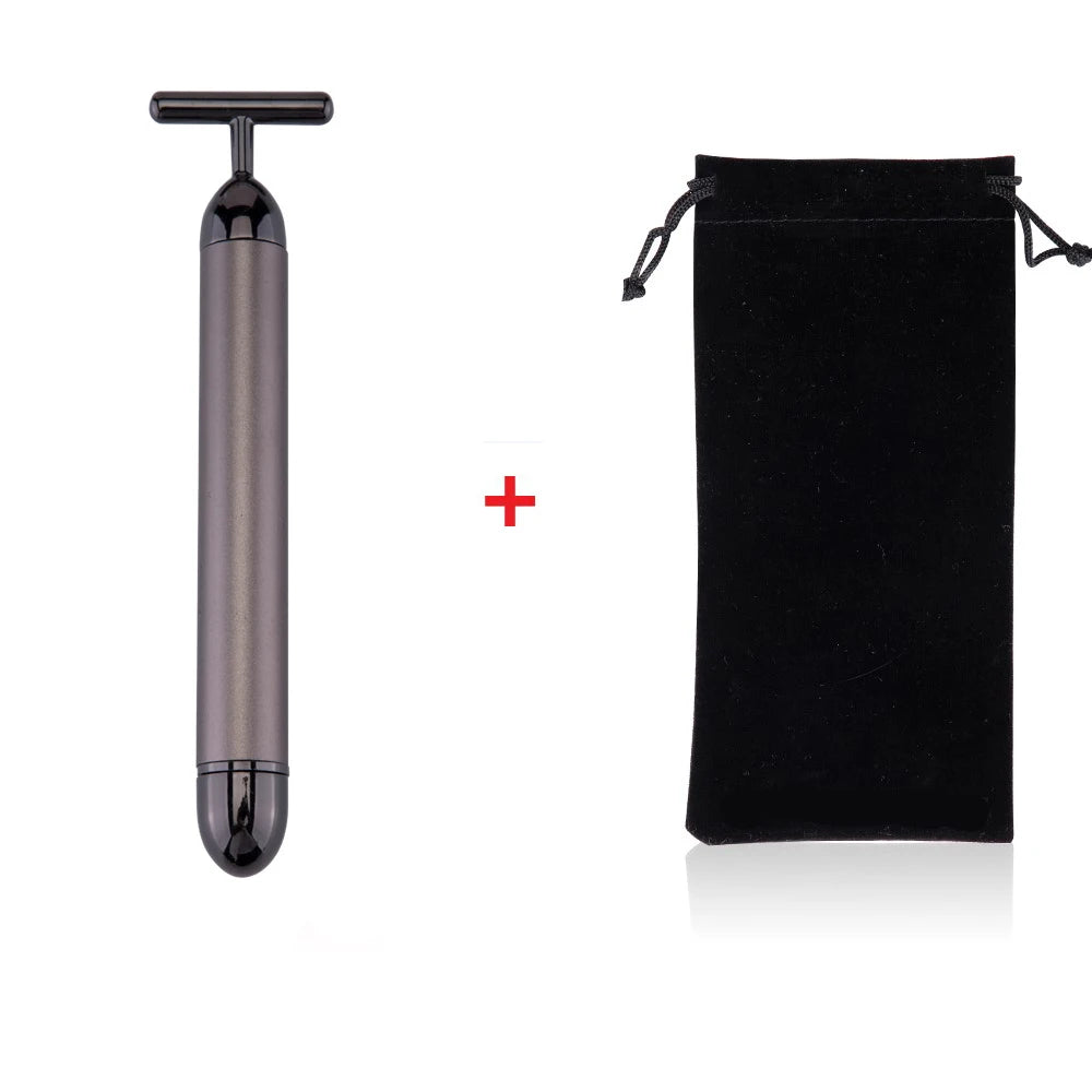 24k Gold Face Lift Bar Roller Vibration Slimming Massager Facial Stick Facial Beauty Skin Care T Shaped Vibrating Tool with Bag