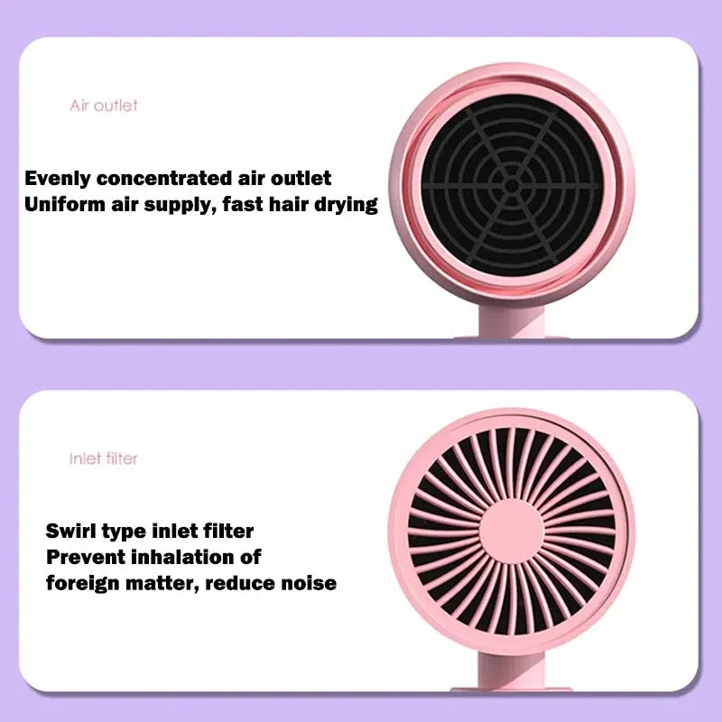 Folding Hairdryer High Power Negative Ion Hair Dryer Home Thermostatic Travel Portable Silent Hair Brush Dryer 2025