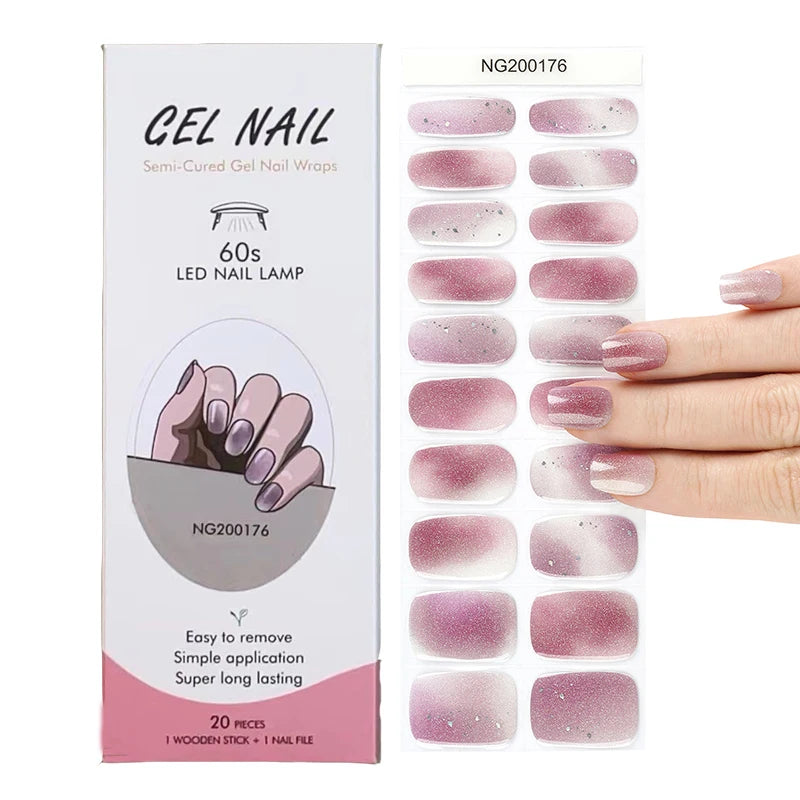 1 Sheet UV Lamp Cured Gel Nail Patch Slider Adhesive Full Cover Long Lasting Gel Nail Sticker Nail Beauty Hardening Tool