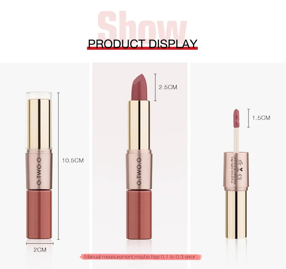 O.TWO.O 2 in 1 Matte Lipstick Lip Gloss Cosmetics Waterproof Pintalabios Batom Mate Lips Makeup Rouge 12 Colors Lip Stick