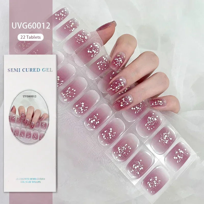 1 Sheet UV Lamp Cured Gel Nail Patch Slider Adhesive Full Cover Long Lasting Gel Nail Sticker Nail Beauty Hardening Tool